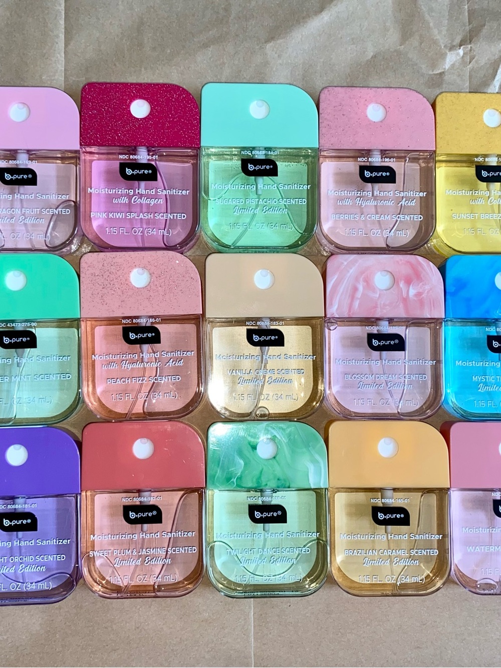 Lot of 15 B. Pure Scented Hand sanitizers - All Different Scents - No Repeats!